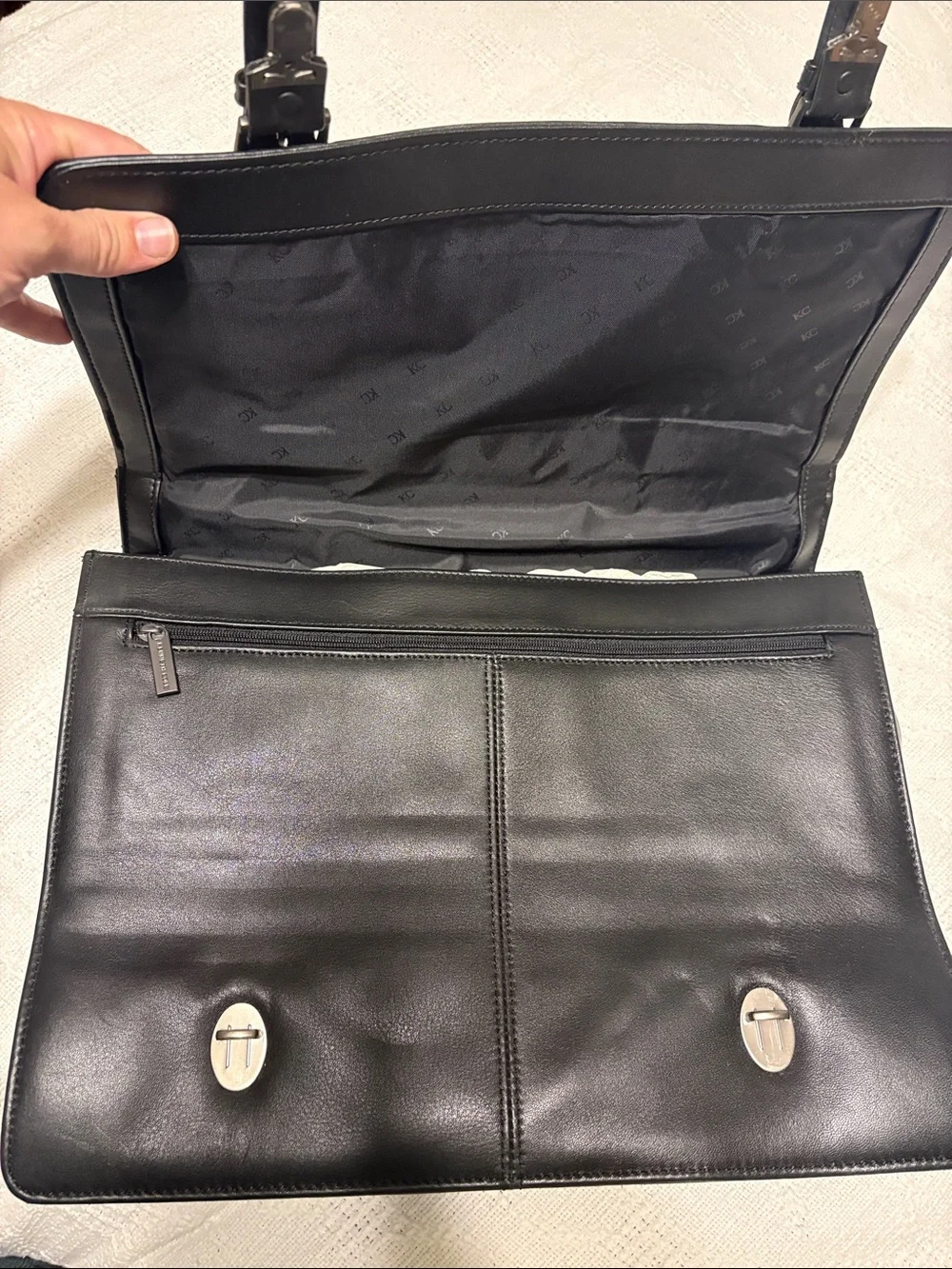Kenneth Cole Black Leather Buckle Briefcase